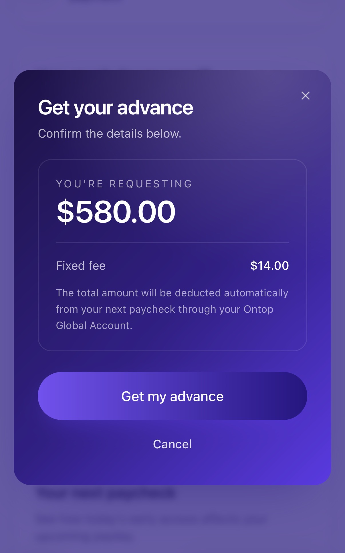 Get your advance flow inside the Ontop app